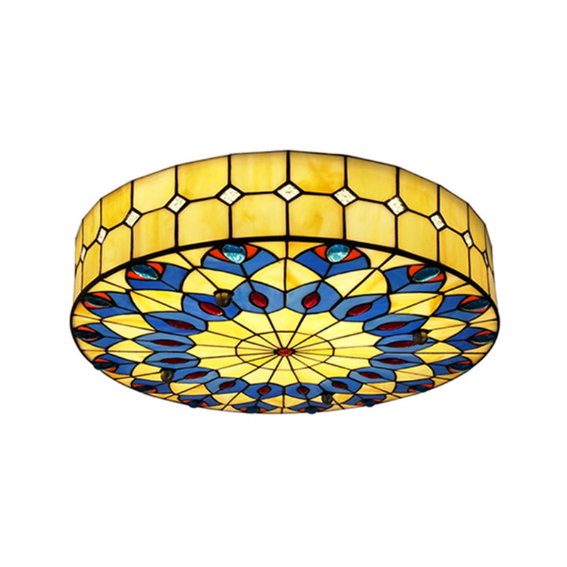 Drum Ceiling Mount Light Mediterranean Stained Glass Flush Mount Fixture for Bedroom - Yellow - 39" - Clearhalo - 'Ceiling Lights' - 'Close To Ceiling Lights' - 'Close to ceiling' - 'Flush mount' - Lighting' - 2556682