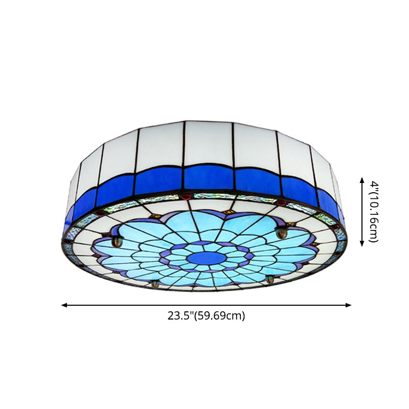 Drum Ceiling Mount Light Mediterranean Stained Glass Flush Mount Fixture for Bedroom - Clearhalo - 'Ceiling Lights' - 'Close To Ceiling Lights' - 'Close to ceiling' - 'Flush mount' - Lighting' - 2556683