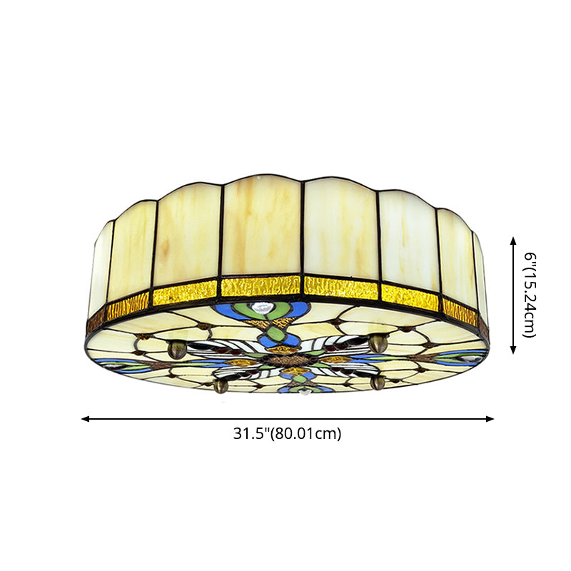 Drum Ceiling Mount Light Mediterranean Stained Glass Flush Mount Fixture for Bedroom - Clearhalo - 'Ceiling Lights' - 'Close To Ceiling Lights' - 'Close to ceiling' - 'Flush mount' - Lighting' - 2556684