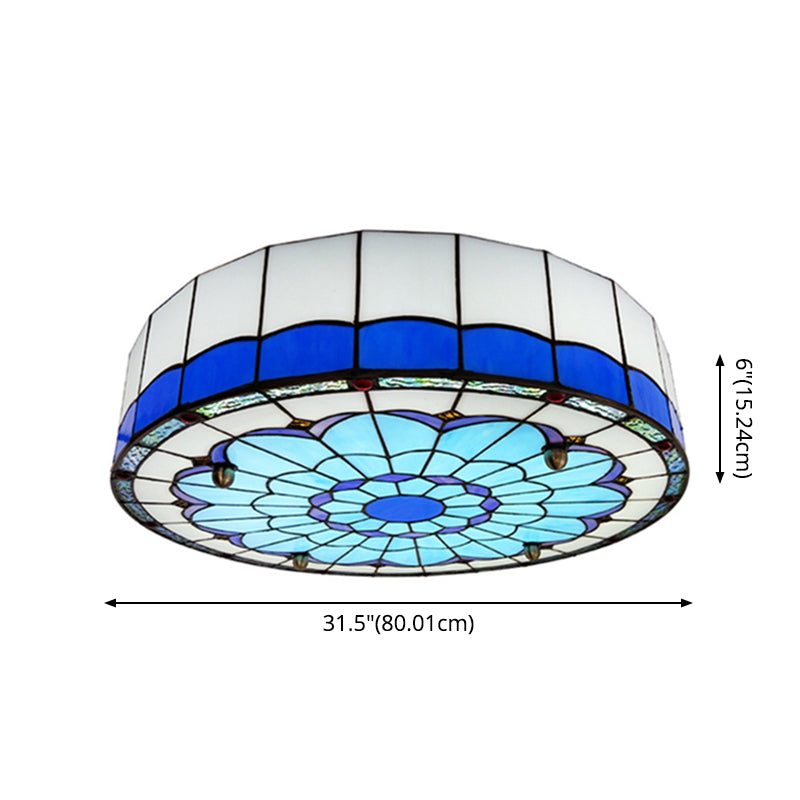 Drum Ceiling Mount Light Mediterranean Stained Glass Flush Mount Fixture for Bedroom - Clearhalo - 'Ceiling Lights' - 'Close To Ceiling Lights' - 'Close to ceiling' - 'Flush mount' - Lighting' - 2556685