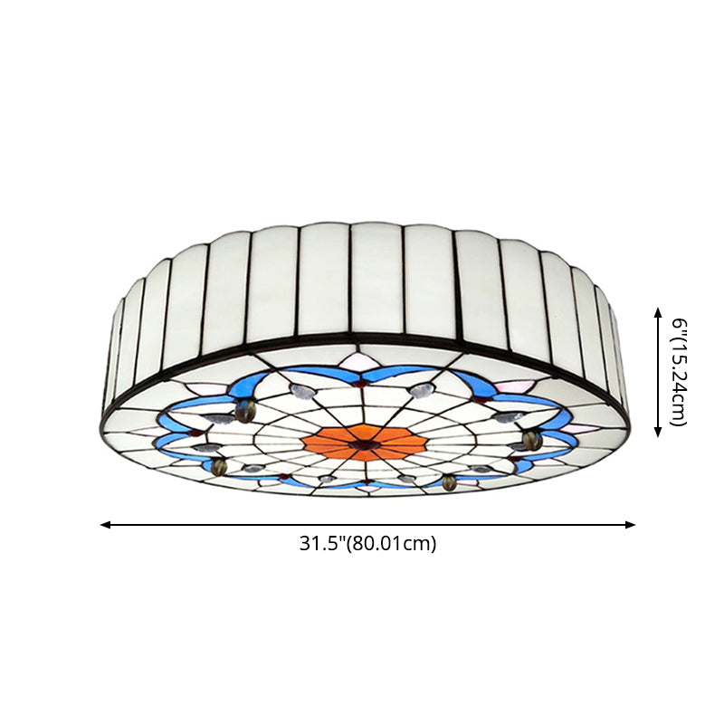 Drum Ceiling Mount Light Mediterranean Stained Glass Flush Mount Fixture for Bedroom Clearhalo 'Ceiling Lights' 'Close To Ceiling Lights' 'Close to ceiling' 'Flush mount' Lighting' 2556686