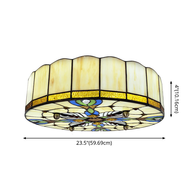 Drum Ceiling Mount Light Mediterranean Stained Glass Flush Mount Fixture for Bedroom Clearhalo 'Ceiling Lights' 'Close To Ceiling Lights' 'Close to ceiling' 'Flush mount' Lighting' 2556687
