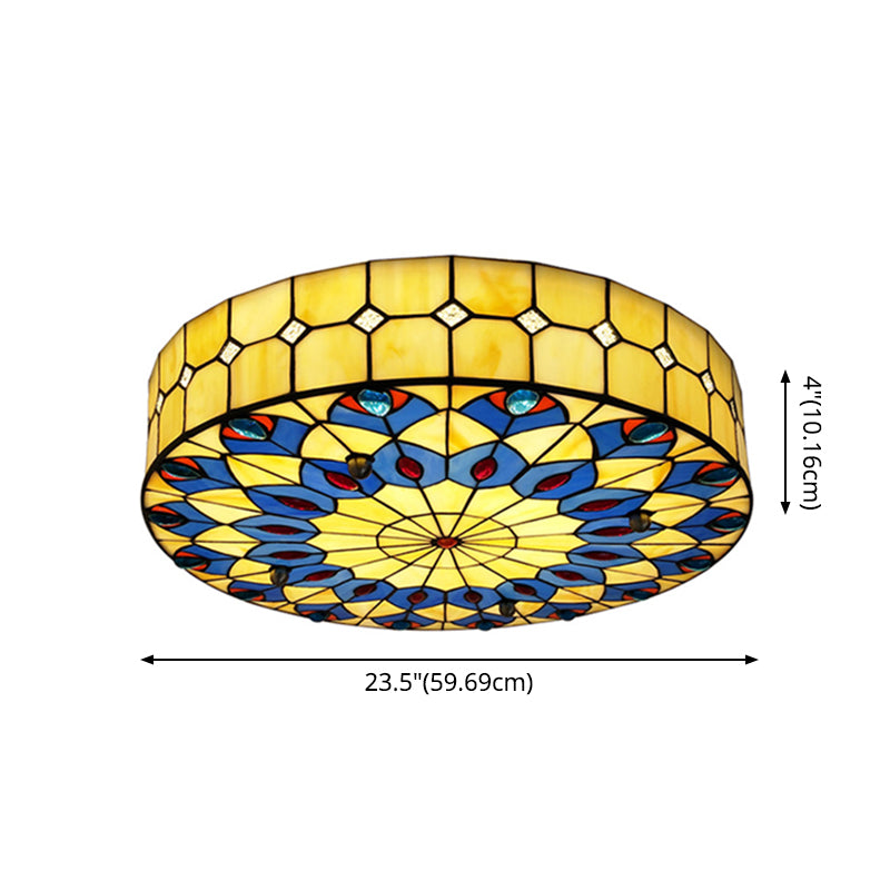 Drum Ceiling Mount Light Mediterranean Stained Glass Flush Mount Fixture for Bedroom - Clearhalo - 'Ceiling Lights' - 'Close To Ceiling Lights' - 'Close to ceiling' - 'Flush mount' - Lighting' - 2556688