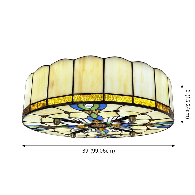 Drum Ceiling Mount Light Mediterranean Stained Glass Flush Mount Fixture for Bedroom - Clearhalo - 'Ceiling Lights' - 'Close To Ceiling Lights' - 'Close to ceiling' - 'Flush mount' - Lighting' - 2556690
