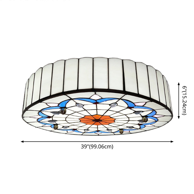 Drum Ceiling Mount Light Mediterranean Stained Glass Flush Mount Fixture for Bedroom - Clearhalo - 'Ceiling Lights' - 'Close To Ceiling Lights' - 'Close to ceiling' - 'Flush mount' - Lighting' - 2556692