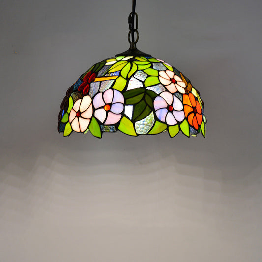 Bowl Pendant Light Tiffany-Style 1 Light Stained Glass Hanging Lamp in Green Clearhalo 'Ceiling Lights' 'Industrial' 'Middle Century Pendants' 'Pendant Lights' 'Pendants' 'Tiffany close to ceiling' 'Tiffany Pendants' 'Tiffany' Lighting' 2556791