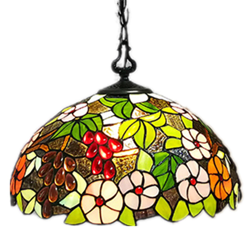 Bowl Pendant Light Tiffany-Style 1 Light Stained Glass Hanging Lamp in Green Clearhalo 'Ceiling Lights' 'Industrial' 'Middle Century Pendants' 'Pendant Lights' 'Pendants' 'Tiffany close to ceiling' 'Tiffany Pendants' 'Tiffany' Lighting' 2556793