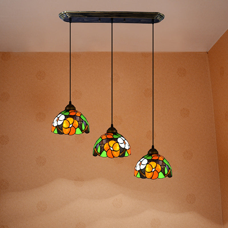 Orange Dome Pendant Light Tiffany Victorian Multicolored Stained Glass Hanging Lamp Clearhalo 'Ceiling Lights' 'Glass shade' 'Glass' 'Industrial' 'Middle Century Pendants' 'Pendant Lights' 'Pendants' 'Tiffany close to ceiling' 'Tiffany Pendants' 'Tiffany' Lighting' 2556794
