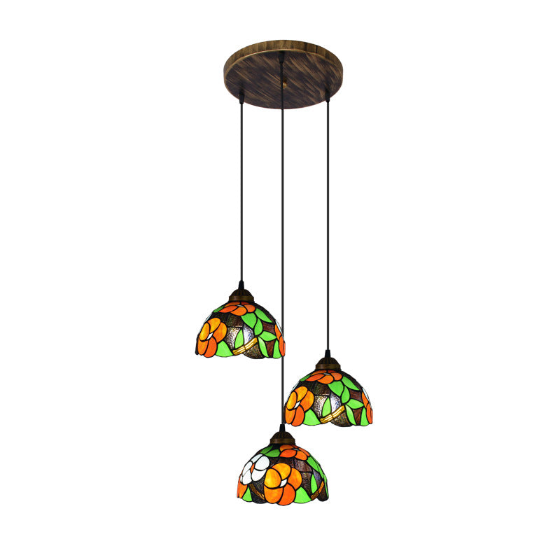 Orange Dome Pendant Light Tiffany Victorian Multicolored Stained Glass Hanging Lamp Clearhalo 'Ceiling Lights' 'Glass shade' 'Glass' 'Industrial' 'Middle Century Pendants' 'Pendant Lights' 'Pendants' 'Tiffany close to ceiling' 'Tiffany Pendants' 'Tiffany' Lighting' 2556795