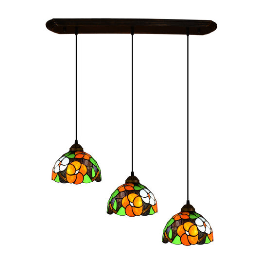 Orange Dome Pendant Light Tiffany Victorian Multicolored Stained Glass Hanging Lamp Orange Linear Clearhalo 'Ceiling Lights' 'Glass shade' 'Glass' 'Industrial' 'Middle Century Pendants' 'Pendant Lights' 'Pendants' 'Tiffany close to ceiling' 'Tiffany Pendants' 'Tiffany' Lighting' 2556796