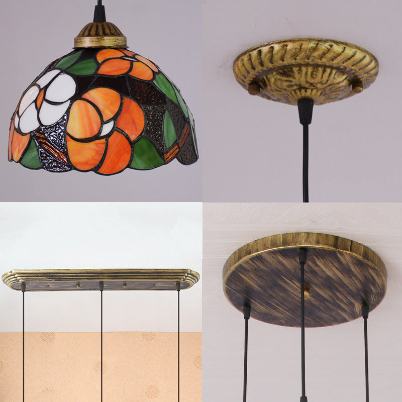 Orange Dome Pendant Light Tiffany Victorian Multicolored Stained Glass Hanging Lamp Clearhalo 'Ceiling Lights' 'Glass shade' 'Glass' 'Industrial' 'Middle Century Pendants' 'Pendant Lights' 'Pendants' 'Tiffany close to ceiling' 'Tiffany Pendants' 'Tiffany' Lighting' 2556797