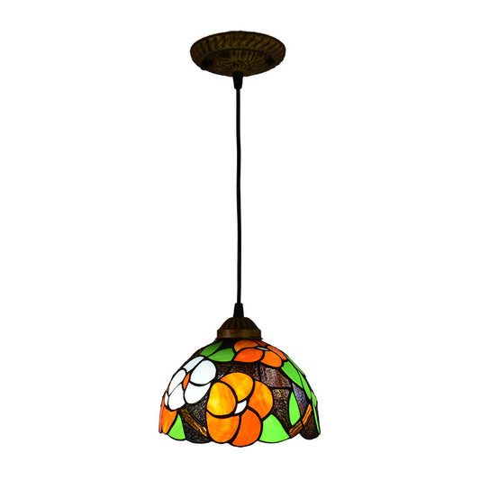 Orange Dome Pendant Light Tiffany Victorian Multicolored Stained Glass Hanging Lamp Orange Round Clearhalo 'Ceiling Lights' 'Glass shade' 'Glass' 'Industrial' 'Middle Century Pendants' 'Pendant Lights' 'Pendants' 'Tiffany close to ceiling' 'Tiffany Pendants' 'Tiffany' Lighting' 2556798