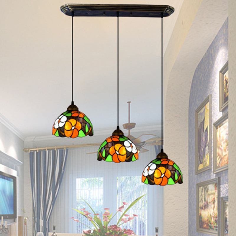 Orange Dome Pendant Light Tiffany Victorian Multicolored Stained Glass Hanging Lamp Clearhalo 'Ceiling Lights' 'Glass shade' 'Glass' 'Industrial' 'Middle Century Pendants' 'Pendant Lights' 'Pendants' 'Tiffany close to ceiling' 'Tiffany Pendants' 'Tiffany' Lighting' 2556800