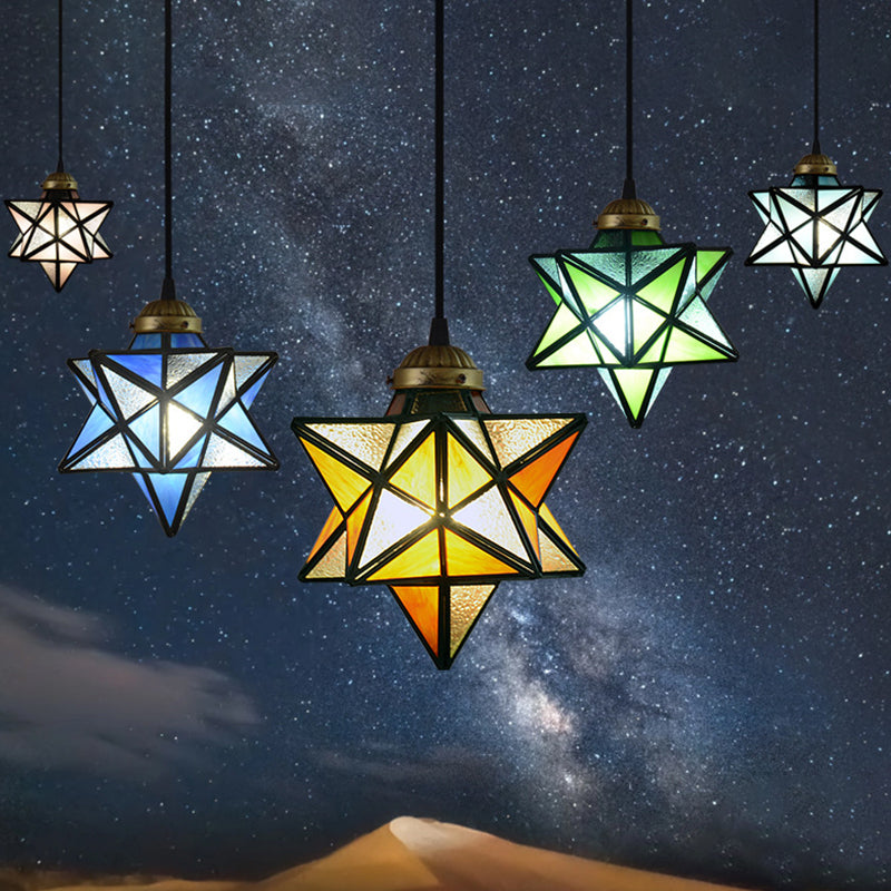1 Light Pendant Light Tiffany Star Shade Icy Clear Glass Down Lighting Pendant Clearhalo 'Ceiling Lights' 'Glass shade' 'Glass' 'Industrial' 'Middle Century Pendants' 'Pendant Lights' 'Pendants' 'Tiffany close to ceiling' 'Tiffany Pendants' 'Tiffany' Lighting' 2556802