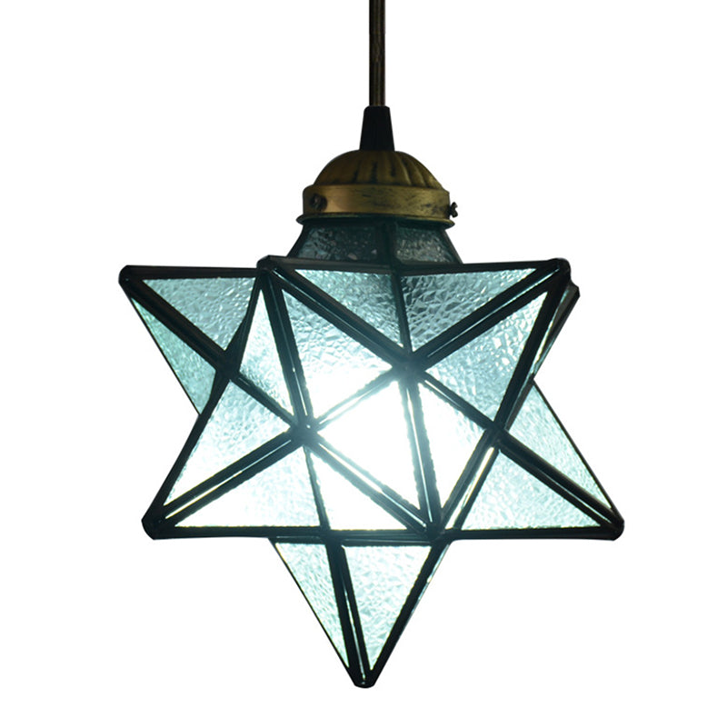 1 Light Pendant Light Tiffany Star Shade Icy Clear Glass Down Lighting Pendant Clear Clearhalo 'Ceiling Lights' 'Glass shade' 'Glass' 'Industrial' 'Middle Century Pendants' 'Pendant Lights' 'Pendants' 'Tiffany close to ceiling' 'Tiffany Pendants' 'Tiffany' Lighting' 2556803