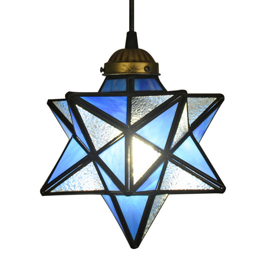 1 Light Pendant Light Tiffany Star Shade Icy Clear Glass Down Lighting Pendant Blue Clearhalo 'Ceiling Lights' 'Glass shade' 'Glass' 'Industrial' 'Middle Century Pendants' 'Pendant Lights' 'Pendants' 'Tiffany close to ceiling' 'Tiffany Pendants' 'Tiffany' Lighting' 2556804