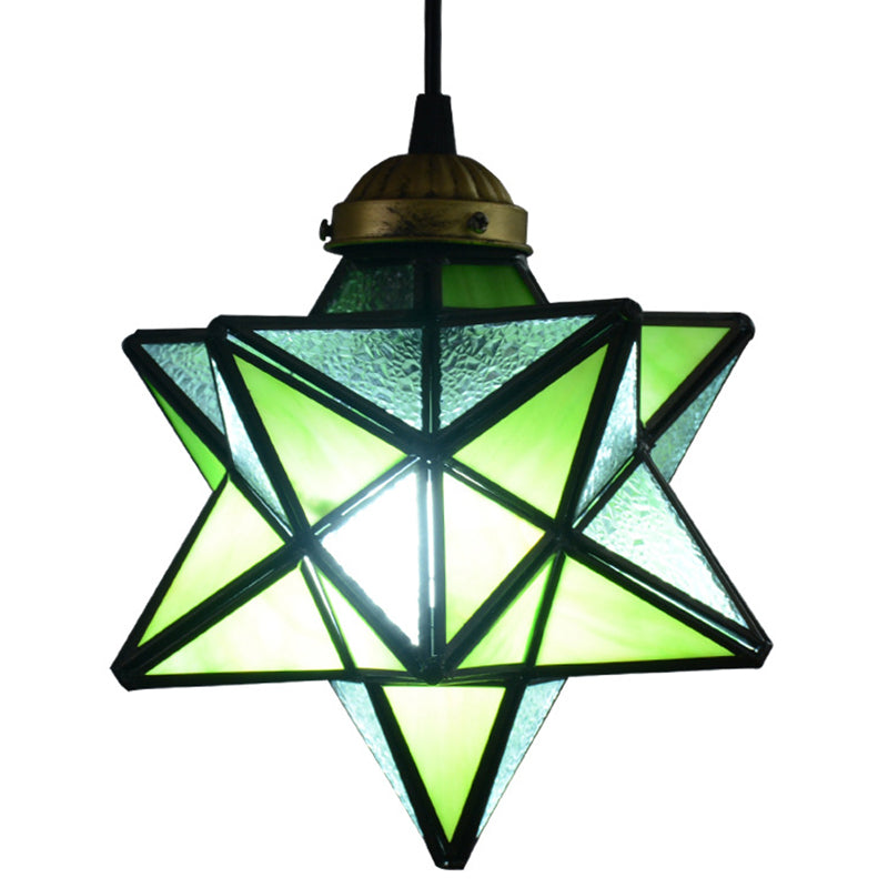 1 Light Pendant Light Tiffany Star Shade Icy Clear Glass Down Lighting Pendant Green Clearhalo 'Ceiling Lights' 'Glass shade' 'Glass' 'Industrial' 'Middle Century Pendants' 'Pendant Lights' 'Pendants' 'Tiffany close to ceiling' 'Tiffany Pendants' 'Tiffany' Lighting' 2556806