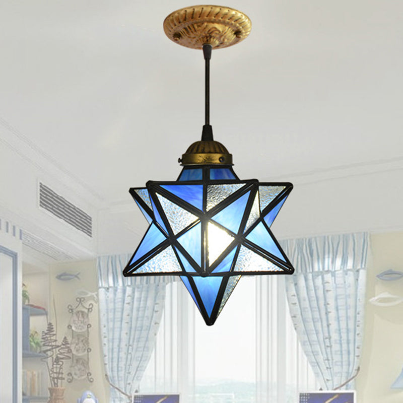 1 Light Pendant Light Tiffany Star Shade Icy Clear Glass Down Lighting Pendant Clearhalo 'Ceiling Lights' 'Glass shade' 'Glass' 'Industrial' 'Middle Century Pendants' 'Pendant Lights' 'Pendants' 'Tiffany close to ceiling' 'Tiffany Pendants' 'Tiffany' Lighting' 2556807