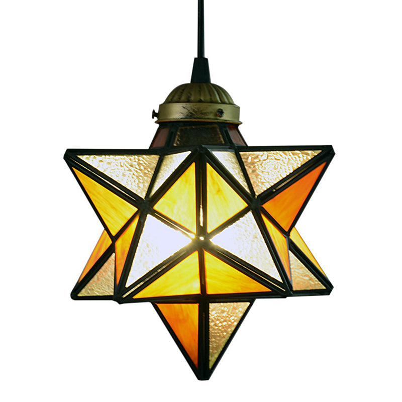 1 Light Pendant Light Tiffany Star Shade Icy Clear Glass Down Lighting Pendant Orange Clearhalo 'Ceiling Lights' 'Glass shade' 'Glass' 'Industrial' 'Middle Century Pendants' 'Pendant Lights' 'Pendants' 'Tiffany close to ceiling' 'Tiffany Pendants' 'Tiffany' Lighting' 2556808