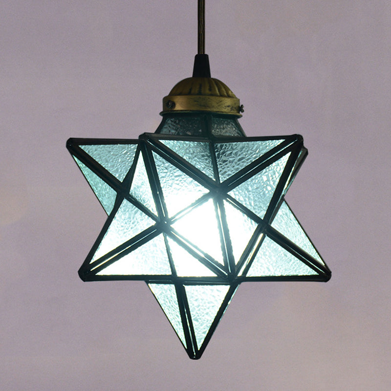 1 Light Pendant Light Tiffany Star Shade Icy Clear Glass Down Lighting Pendant Clearhalo 'Ceiling Lights' 'Glass shade' 'Glass' 'Industrial' 'Middle Century Pendants' 'Pendant Lights' 'Pendants' 'Tiffany close to ceiling' 'Tiffany Pendants' 'Tiffany' Lighting' 2556809