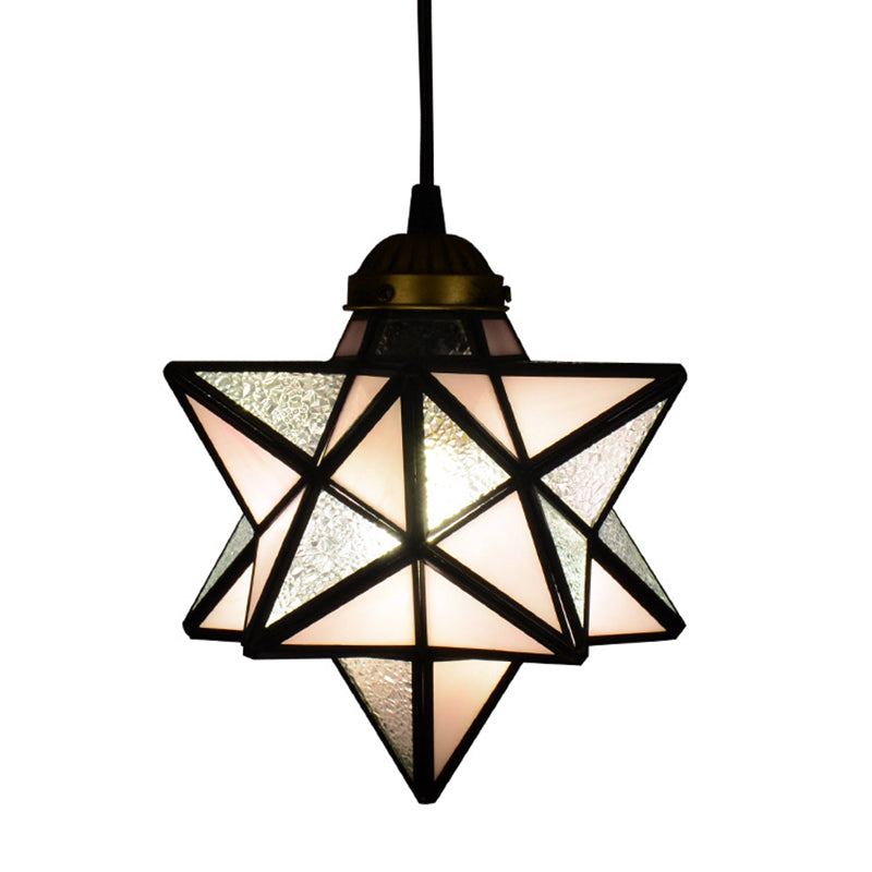 1 Light Pendant Light Tiffany Star Shade Icy Clear Glass Down Lighting Pendant Pink Clearhalo 'Ceiling Lights' 'Glass shade' 'Glass' 'Industrial' 'Middle Century Pendants' 'Pendant Lights' 'Pendants' 'Tiffany close to ceiling' 'Tiffany Pendants' 'Tiffany' Lighting' 2556810