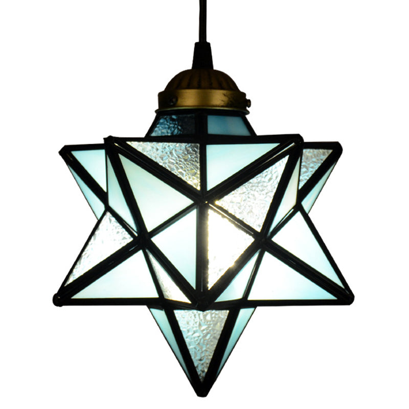 1 Light Pendant Light Tiffany Star Shade Icy Clear Glass Down Lighting Pendant Light Blue Clearhalo 'Ceiling Lights' 'Glass shade' 'Glass' 'Industrial' 'Middle Century Pendants' 'Pendant Lights' 'Pendants' 'Tiffany close to ceiling' 'Tiffany Pendants' 'Tiffany' Lighting' 2556812