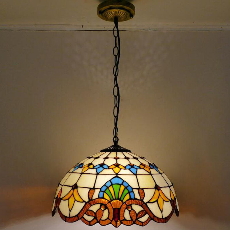 Bowl Pendant Light Tiffany-Style 1 Light Stained Glass Hanging Lamp for Dining Room Clearhalo 'Ceiling Lights' 'Close To Ceiling Lights' 'Glass shade' 'Glass' 'Industrial' 'Middle Century Pendants' 'Pendant Lights' 'Pendants' 'Tiffany close to ceiling' 'Tiffany Pendants' 'Tiffany' Lighting' 2556813