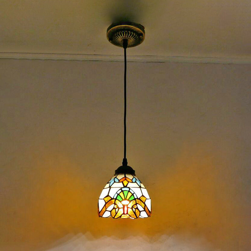 Bowl Pendant Light Tiffany-Style 1 Light Stained Glass Hanging Lamp for Dining Room Beige 6" Clearhalo 'Ceiling Lights' 'Close To Ceiling Lights' 'Glass shade' 'Glass' 'Industrial' 'Middle Century Pendants' 'Pendant Lights' 'Pendants' 'Tiffany close to ceiling' 'Tiffany Pendants' 'Tiffany' Lighting' 2556814