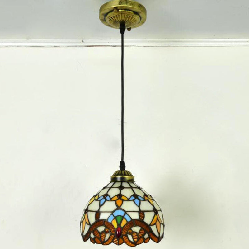 Bowl Pendant Light Tiffany-Style 1 Light Stained Glass Hanging Lamp for Dining Room Clearhalo 'Ceiling Lights' 'Close To Ceiling Lights' 'Glass shade' 'Glass' 'Industrial' 'Middle Century Pendants' 'Pendant Lights' 'Pendants' 'Tiffany close to ceiling' 'Tiffany Pendants' 'Tiffany' Lighting' 2556818