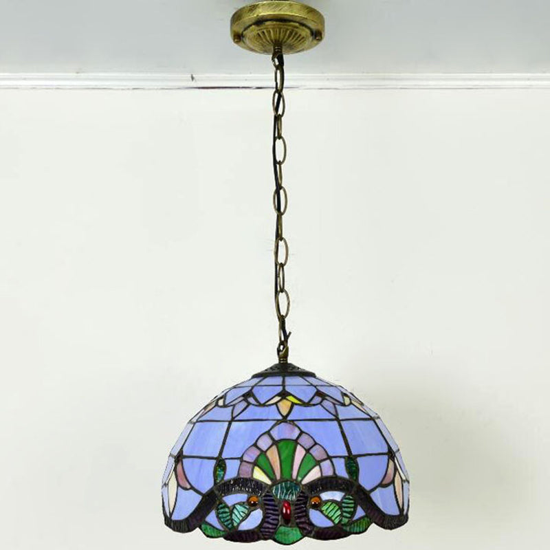 Bowl Pendant Light Tiffany-Style 1 Light Stained Glass Hanging Lamp for Dining Room Clearhalo 'Ceiling Lights' 'Close To Ceiling Lights' 'Glass shade' 'Glass' 'Industrial' 'Middle Century Pendants' 'Pendant Lights' 'Pendants' 'Tiffany close to ceiling' 'Tiffany Pendants' 'Tiffany' Lighting' 2556824