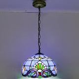 Bowl Pendant Light Tiffany-Style 1 Light Stained Glass Hanging Lamp for Dining Room Blue 12" Clearhalo 'Ceiling Lights' 'Close To Ceiling Lights' 'Glass shade' 'Glass' 'Industrial' 'Middle Century Pendants' 'Pendant Lights' 'Pendants' 'Tiffany close to ceiling' 'Tiffany Pendants' 'Tiffany' Lighting' 2556825