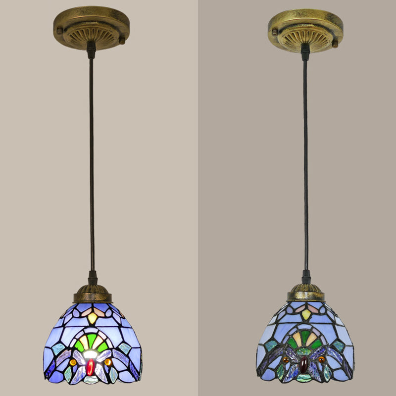 Bowl Pendant Light Tiffany-Style 1 Light Stained Glass Hanging Lamp for Dining Room Clearhalo 'Ceiling Lights' 'Close To Ceiling Lights' 'Glass shade' 'Glass' 'Industrial' 'Middle Century Pendants' 'Pendant Lights' 'Pendants' 'Tiffany close to ceiling' 'Tiffany Pendants' 'Tiffany' Lighting' 2556828