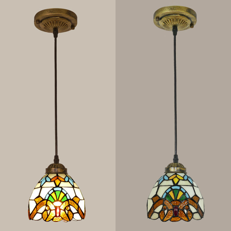 Bowl Pendant Light Tiffany-Style 1 Light Stained Glass Hanging Lamp for Dining Room Clearhalo 'Ceiling Lights' 'Close To Ceiling Lights' 'Glass shade' 'Glass' 'Industrial' 'Middle Century Pendants' 'Pendant Lights' 'Pendants' 'Tiffany close to ceiling' 'Tiffany Pendants' 'Tiffany' Lighting' 2556829