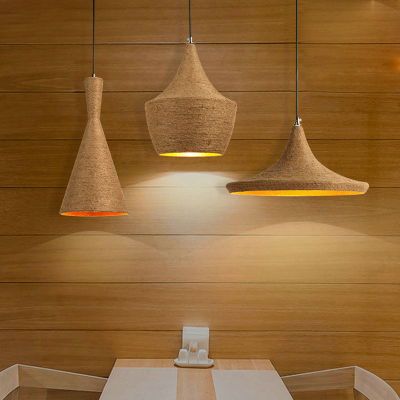 3 Light Beige Rope Pendant Light Retro Industrial Shade Hanging Lamp for Dining Room Clearhalo 'Ceiling Lights' 'Industrial Pendants' 'Industrial' 'Middle Century Pendants' 'Pendant Lights' 'Pendants' 'Tiffany' Lighting' 2556836