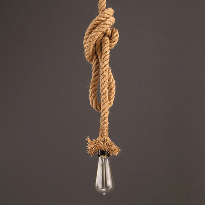 1 Light Linen Rope Pendant Light Retro Industrial Bare Bulb Hanging Lamp for Dining Room Beige Clearhalo 'Ceiling Lights' 'Industrial Pendants' 'Industrial' 'Middle Century Pendants' 'Pendant Lights' 'Pendants' 'Tiffany' Lighting' 2556843