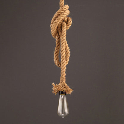 1 Light Linen Rope Pendant Light Retro Industrial Bare Bulb Hanging Lamp for Dining Room Beige Clearhalo 'Ceiling Lights' 'Industrial Pendants' 'Industrial' 'Middle Century Pendants' 'Pendant Lights' 'Pendants' 'Tiffany' Lighting' 2556843