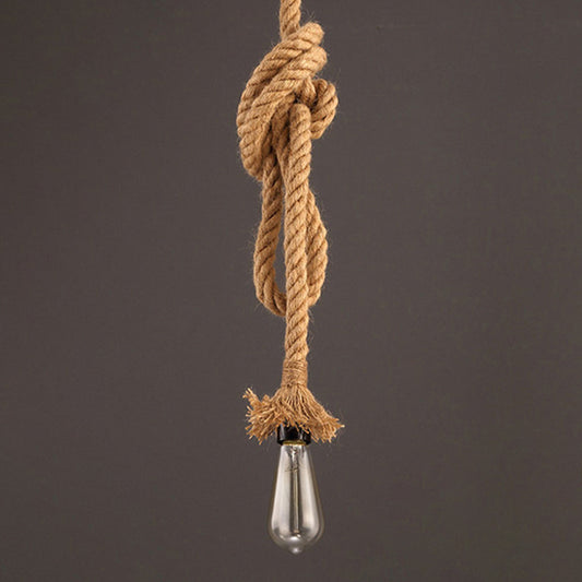 1 Light Linen Rope Pendant Light Retro Industrial Bare Bulb Hanging Lamp for Dining Room Beige Clearhalo 'Ceiling Lights' 'Industrial Pendants' 'Industrial' 'Middle Century Pendants' 'Pendant Lights' 'Pendants' 'Tiffany' Lighting' 2556843