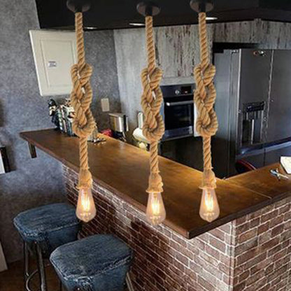 Exposed Bulb Natural Rope Pendant Light Vintage Industrial Restaurant Hanging Light Fixtures 1 Beige Clearhalo 'Ceiling Lights' 'Industrial Pendants' 'Industrial' 'Middle Century Pendants' 'Pendant Lights' 'Pendants' 'Tiffany' Lighting' 2556849