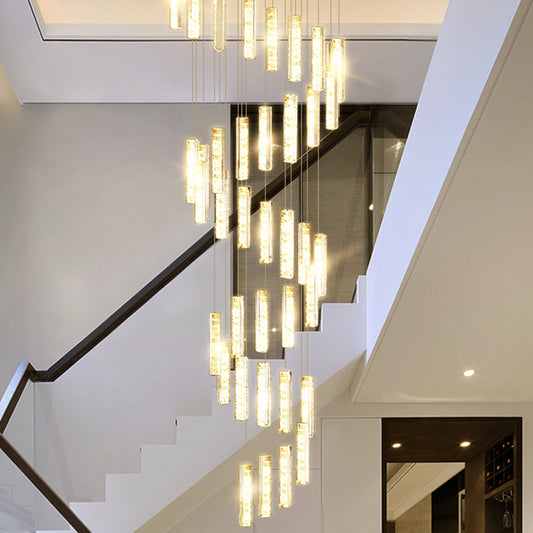 Multiple Rectangle Crystal Drop Lamp Modern Long Suspension Pendant Light for Stairway Clearhalo 'Ceiling Lights' 'Modern Pendants' 'Modern' 'Pendant Lights' 'Pendants' Lighting' 2556859