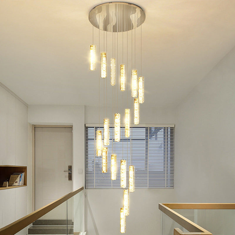 Multiple Rectangle Crystal Drop Lamp Modern Long Suspension Pendant Light for Stairway 17 Silver Clearhalo 'Ceiling Lights' 'Modern Pendants' 'Modern' 'Pendant Lights' 'Pendants' Lighting' 2556860