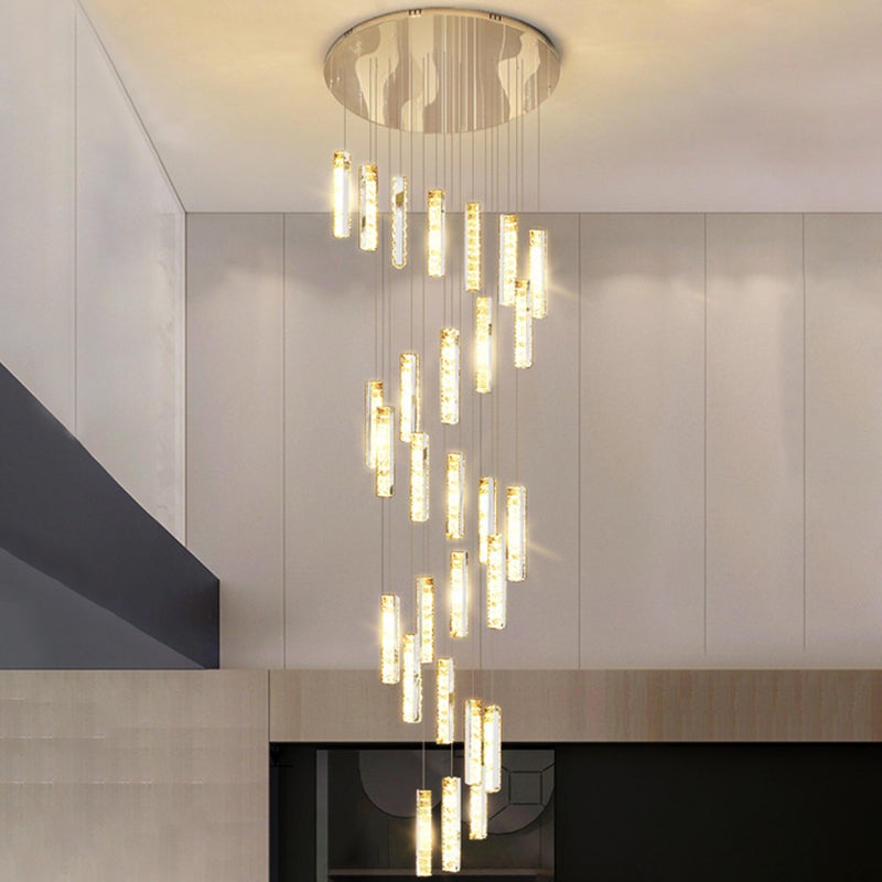 Multiple Rectangle Crystal Drop Lamp Modern Long Suspension Pendant Light for Stairway 28 Silver Clearhalo 'Ceiling Lights' 'Modern Pendants' 'Modern' 'Pendant Lights' 'Pendants' Lighting' 2556861