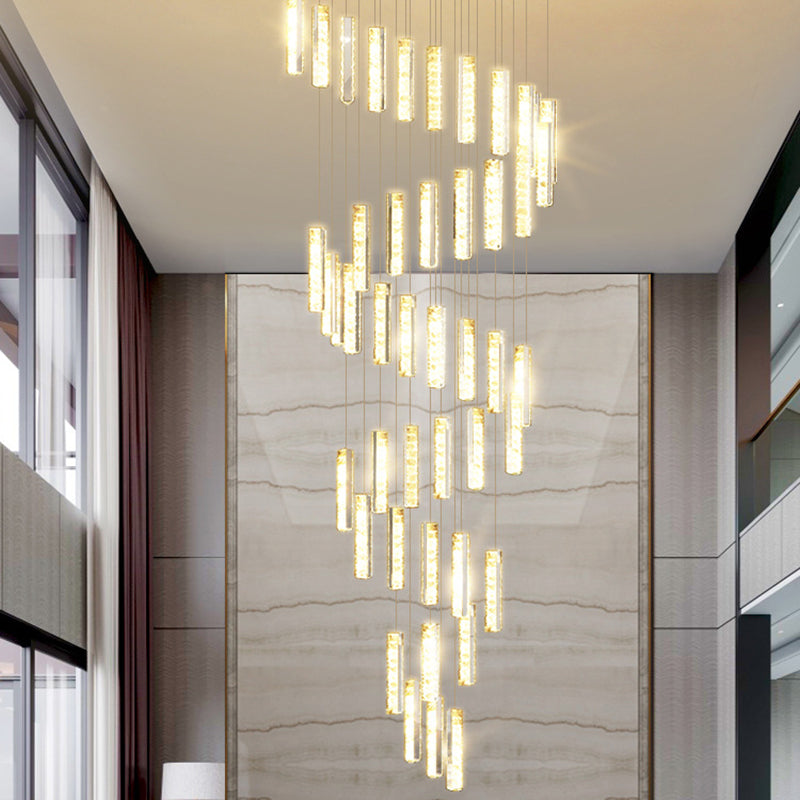 Multiple Rectangle Crystal Drop Lamp Modern Long Suspension Pendant Light for Stairway Clearhalo 'Ceiling Lights' 'Modern Pendants' 'Modern' 'Pendant Lights' 'Pendants' Lighting' 2556862
