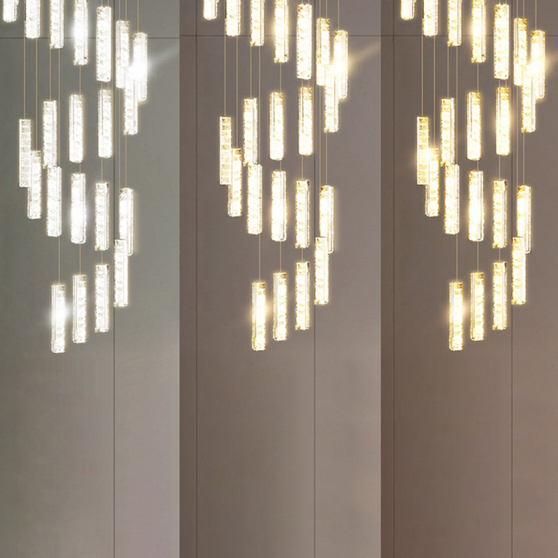 Multiple Rectangle Crystal Drop Lamp Modern Long Suspension Pendant Light for Stairway Clearhalo 'Ceiling Lights' 'Modern Pendants' 'Modern' 'Pendant Lights' 'Pendants' Lighting' 2556864