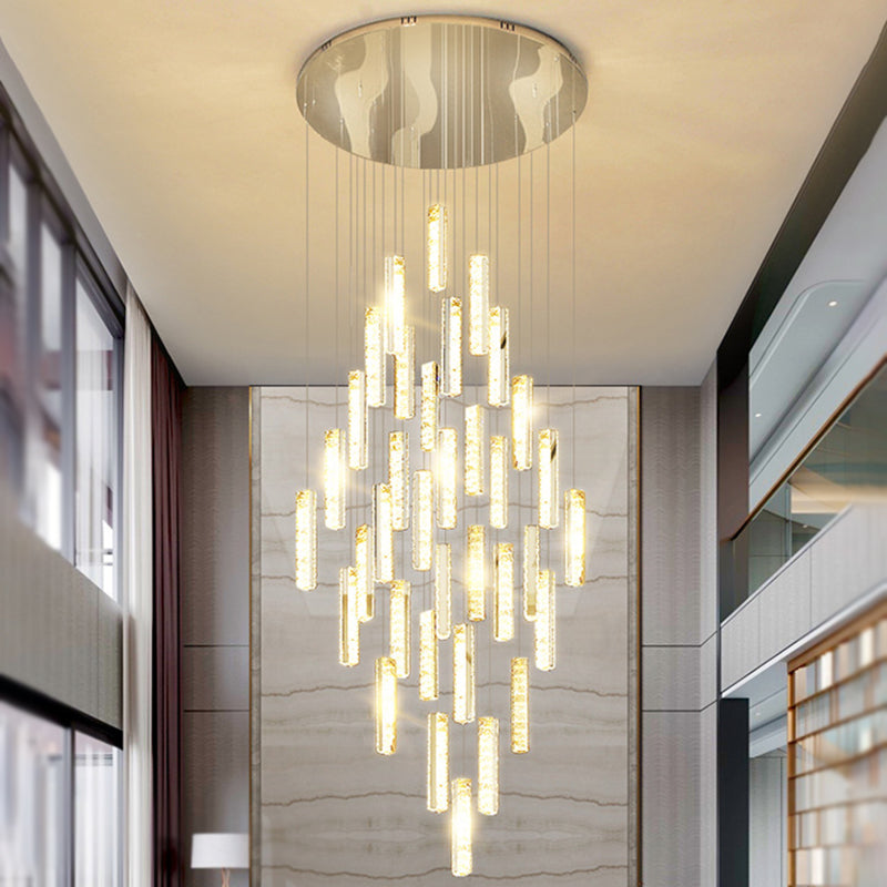 Multiple Rectangle Crystal Drop Lamp Modern Long Suspension Pendant Light for Stairway 39 Silver Clearhalo 'Ceiling Lights' 'Modern Pendants' 'Modern' 'Pendant Lights' 'Pendants' Lighting' 2556865