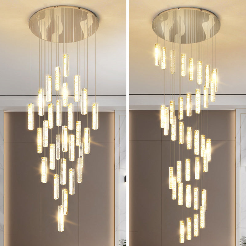 Multiple Rectangle Crystal Drop Lamp Modern Long Suspension Pendant Light for Stairway Clearhalo 'Ceiling Lights' 'Modern Pendants' 'Modern' 'Pendant Lights' 'Pendants' Lighting' 2556866