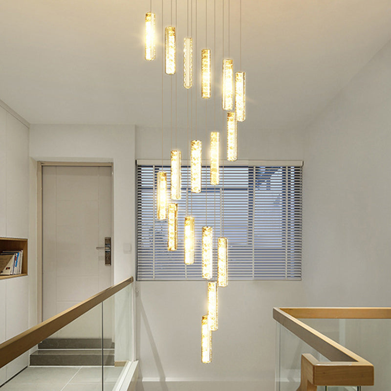 Multiple Rectangle Crystal Drop Lamp Modern Long Suspension Pendant Light for Stairway Clearhalo 'Ceiling Lights' 'Modern Pendants' 'Modern' 'Pendant Lights' 'Pendants' Lighting' 2556867