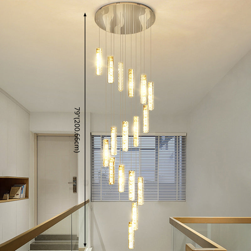 Multiple Rectangle Crystal Drop Lamp Modern Long Suspension Pendant Light for Stairway Clearhalo 'Ceiling Lights' 'Modern Pendants' 'Modern' 'Pendant Lights' 'Pendants' Lighting' 2556869