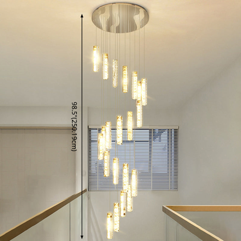 Multiple Rectangle Crystal Drop Lamp Modern Long Suspension Pendant Light for Stairway Clearhalo 'Ceiling Lights' 'Modern Pendants' 'Modern' 'Pendant Lights' 'Pendants' Lighting' 2556871