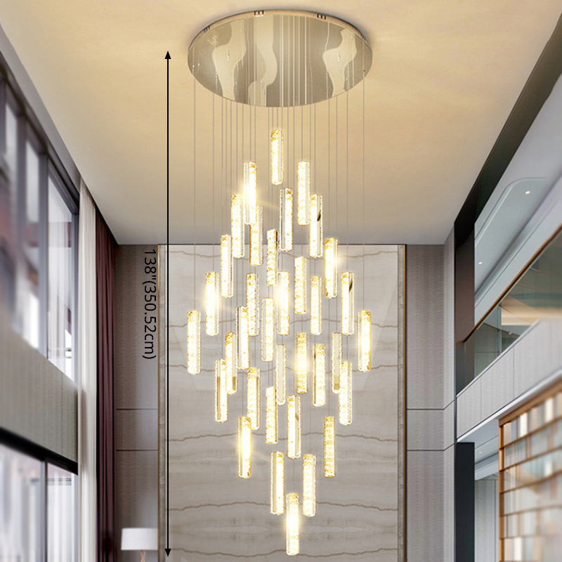 Multiple Rectangle Crystal Drop Lamp Modern Long Suspension Pendant Light for Stairway Clearhalo 'Ceiling Lights' 'Modern Pendants' 'Modern' 'Pendant Lights' 'Pendants' Lighting' 2556872