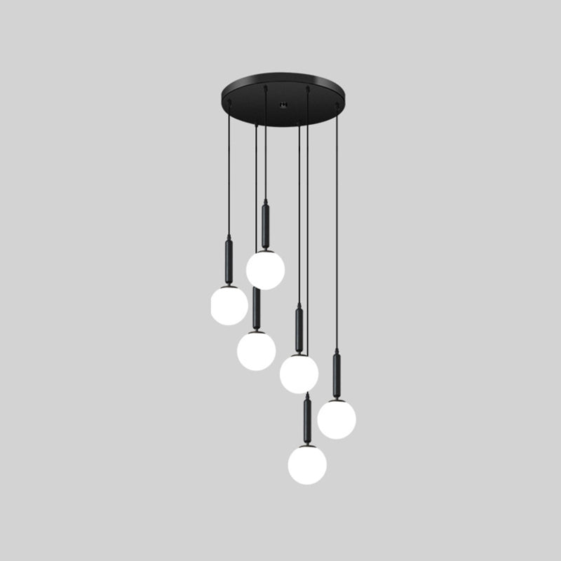 Modern Minimalist Multiple Globe Shade Pendant Light Metal Long Hanging Lamp for Living Room 6 Black Clearhalo 'Ceiling Lights' 'Close To Ceiling Lights' 'Glass shade' 'Glass' 'Modern Pendants' 'Modern' 'Pendant Lights' 'Pendants' Lighting' 2556891